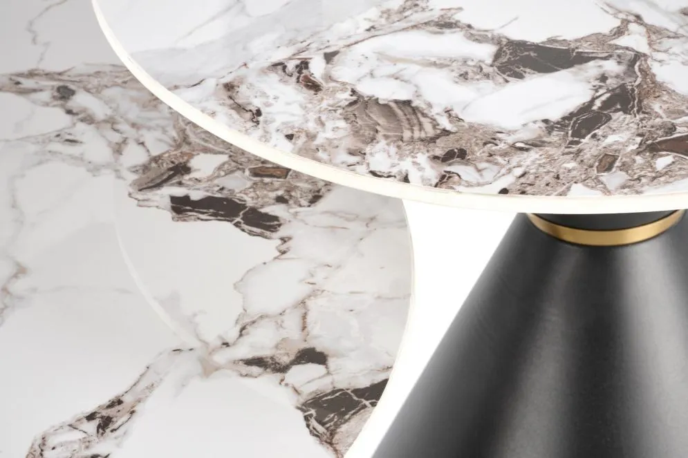 Stolik kawowy GORETTI 80x80 biały marmur/czarny stożkowa podstawa I sklep meblowy MIRAT. styl GLAMOUR