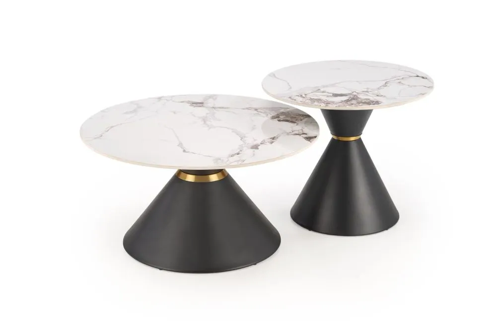 Stolik kawowy GORETTI 80x80 biały marmur/czarny stożkowa podstawa I sklep meblowy MIRAT. styl GLAMOUR