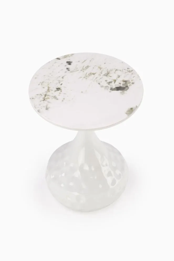 Stolik kawowy VERDE 40x40 biały marmur/biały okrągły I sklep meblowy MIRAT. styl GLAMOUR