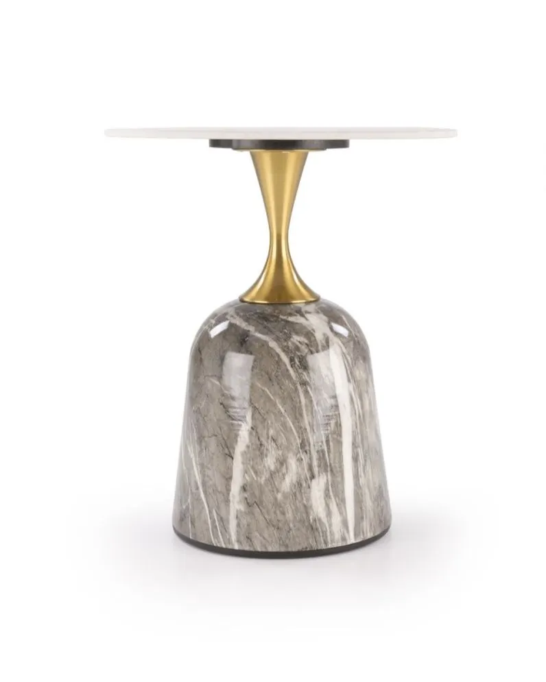 Stolik kawowy ROSA 50x50 biały marmur/szary marmur/złoty okrągły I sklep meblowy MIRAT. styl GLAMOUR
