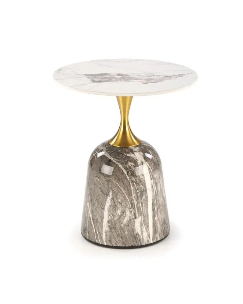 Stolik kawowy ROSA 50x50 biały marmur/szary marmur/złoty okrągły I sklep meblowy MIRAT. styl GLAMOUR