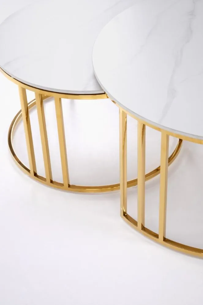 Zestaw ław MERCURY 3 biały marmur/złoty glamour I sklep meblowy MIRAT. styl GLAMOUR