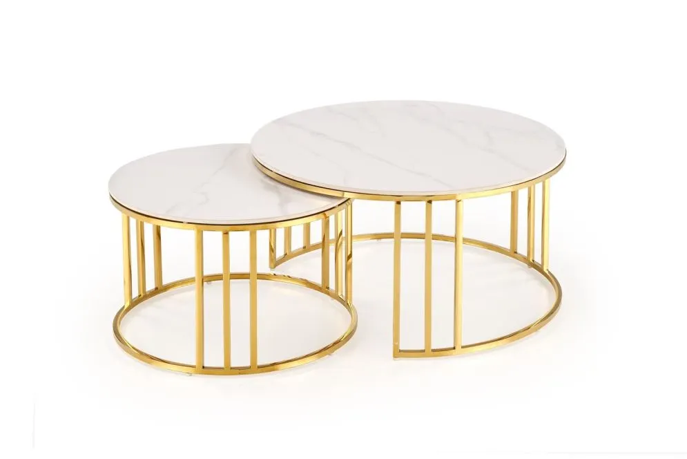 Zestaw ław MERCURY 3 biały marmur/złoty glamour I sklep meblowy MIRAT. styl GLAMOUR