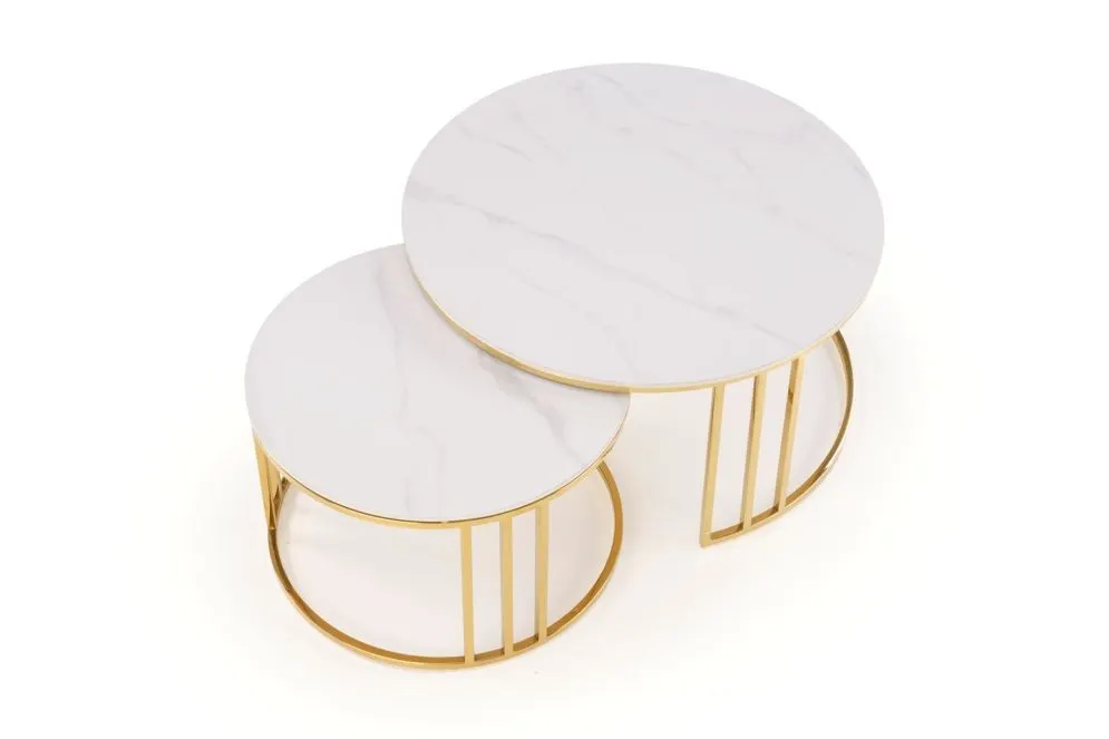 Zestaw ław MERCURY 3 biały marmur/złoty glamour I sklep meblowy MIRAT. styl GLAMOUR