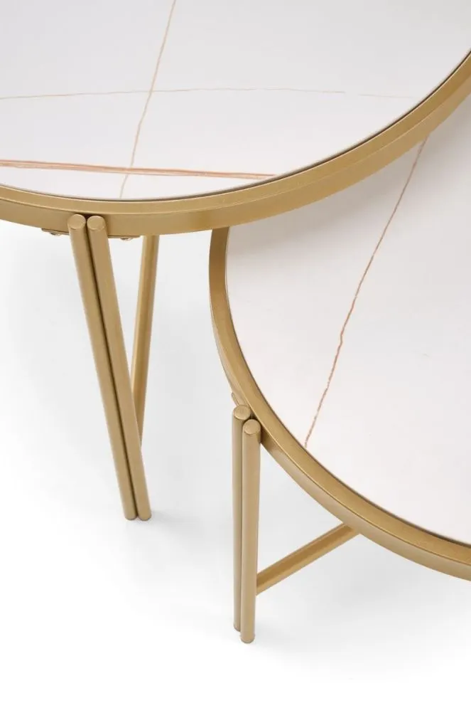 Zestaw 2 stolików FATIMA biały marmur/złoty w stylu glamour I sklep meblowy MIRAT. styl GLAMOUR