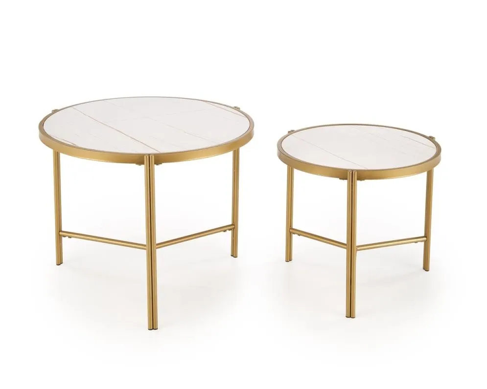 Zestaw 2 stolików FATIMA biały marmur/złoty w stylu glamour I sklep meblowy MIRAT. styl GLAMOUR