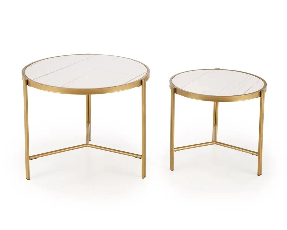 Zestaw 2 stolików FATIMA biały marmur/złoty w stylu glamour I sklep meblowy MIRAT. styl GLAMOUR