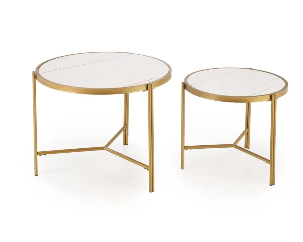 Zestaw 2 stolików FATIMA biały marmur/złoty w stylu glamour I sklep meblowy MIRAT. styl GLAMOUR