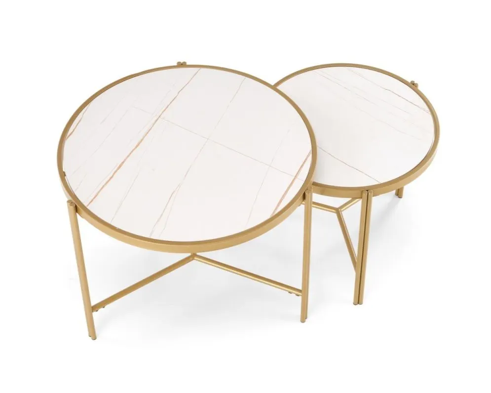 Zestaw 2 stolików FATIMA biały marmur/złoty w stylu glamour I sklep meblowy MIRAT. styl GLAMOUR