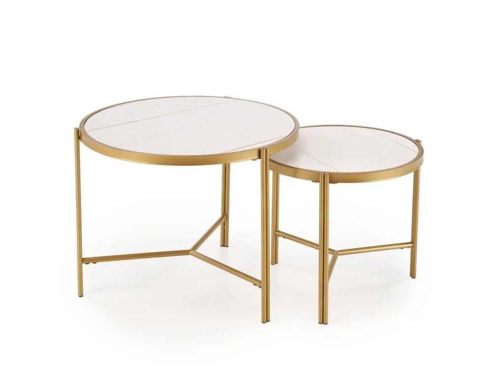 Zestaw 2 stolików FATIMA biały marmur/złoty w stylu glamour I sklep meblowy MIRAT. styl GLAMOUR