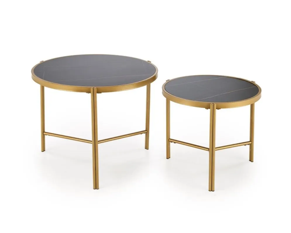 Zestaw 2 stolików FATIMA czarny marmur/złoty okrągły I sklep meblowy MIRAT. styl GLAMOUR