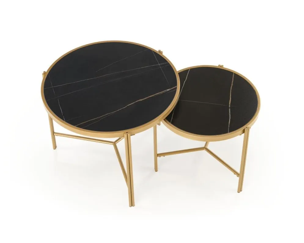 Zestaw 2 stolików FATIMA czarny marmur/złoty okrągły I sklep meblowy MIRAT. styl GLAMOUR