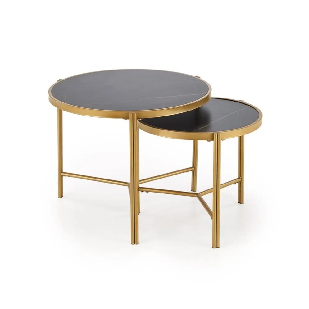 Zestaw 2 stolików FATIMA czarny marmur/złoty okrągły I sklep meblowy MIRAT. styl GLAMOUR