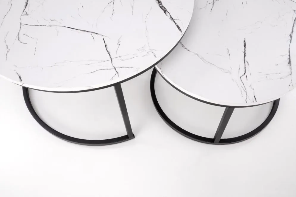 Zestaw 2 stolików JAVA biały marmur/czarny na metalowej podstawie I sklep meblowy MIRAT. styl GLAMOUR, LOFT