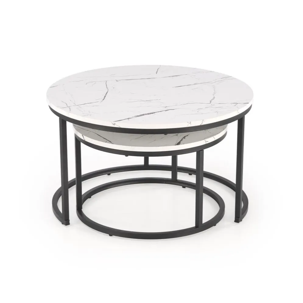 Zestaw 2 stolików JAVA biały marmur/czarny na metalowej podstawie I sklep meblowy MIRAT. styl GLAMOUR, LOFT