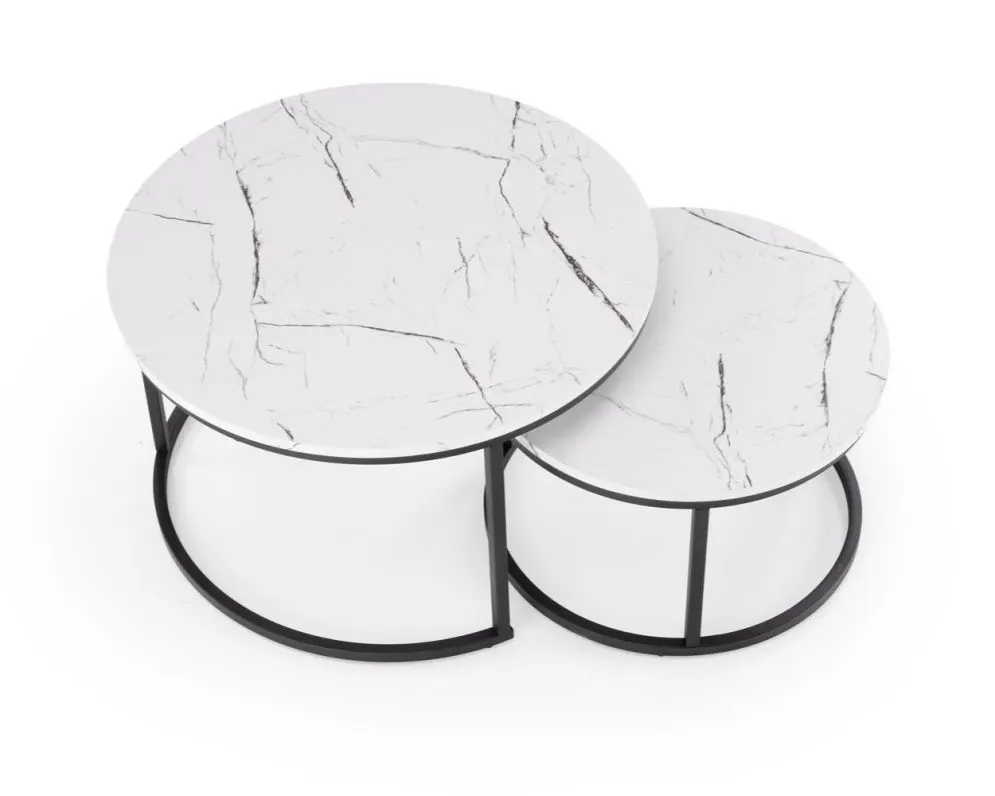 Zestaw 2 stolików JAVA biały marmur/czarny na metalowej podstawie I sklep meblowy MIRAT. styl GLAMOUR, LOFT