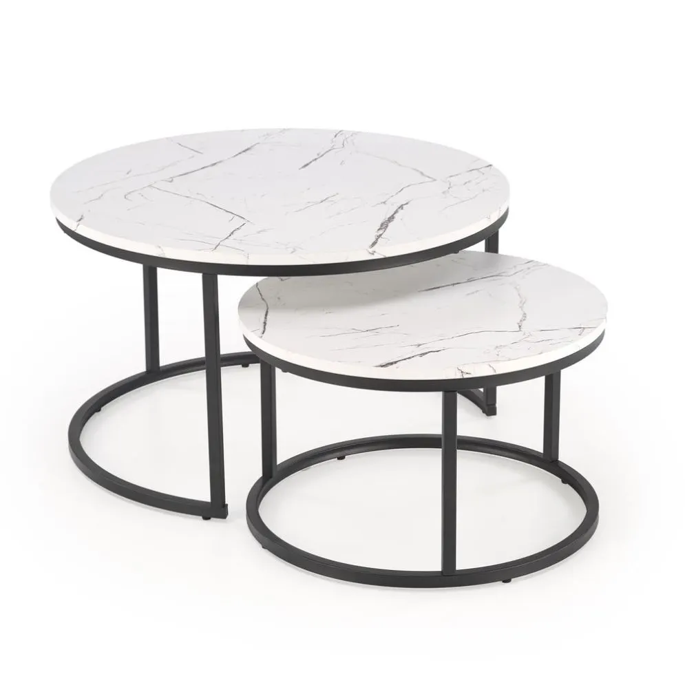Zestaw 2 stolików JAVA biały marmur/czarny na metalowej podstawie I sklep meblowy MIRAT. styl GLAMOUR, LOFT