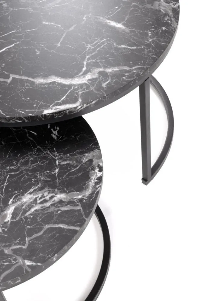 Zestaw 2 stolików JAVA czarny marmur okrągłe I sklep meblowy MIRAT. styl GLAMOUR, LOFT