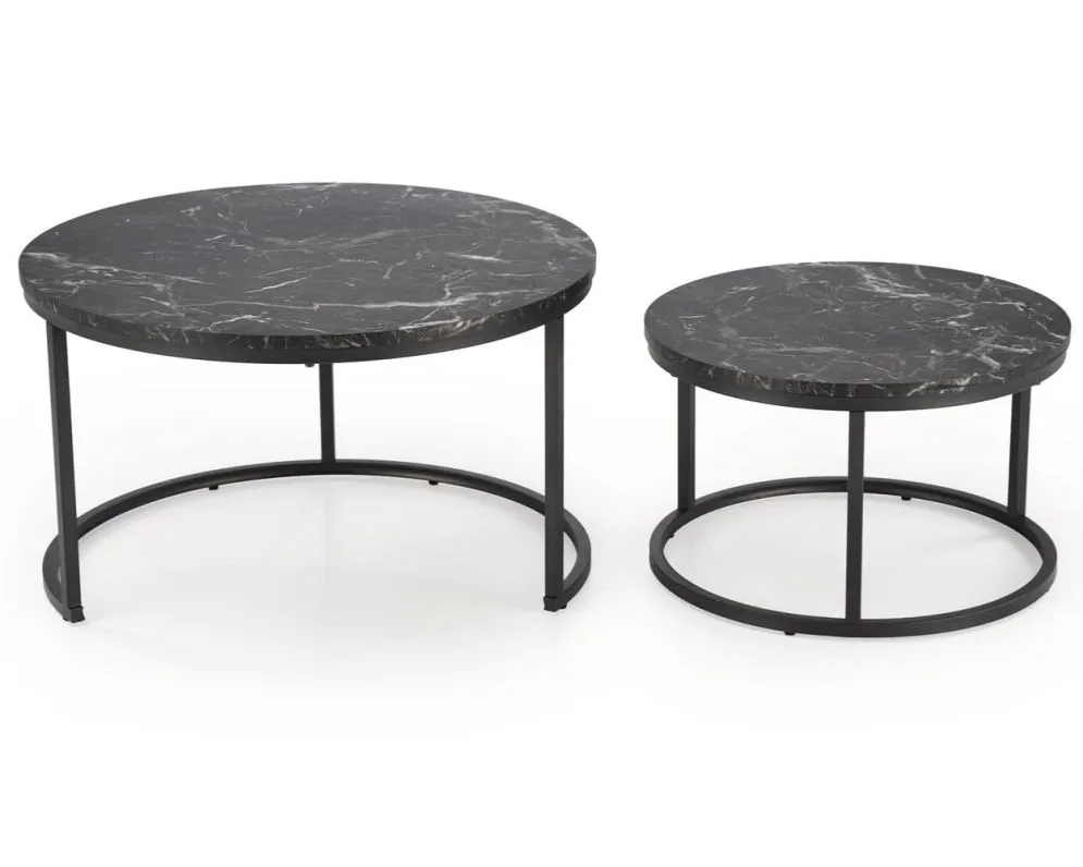 Zestaw 2 stolików JAVA czarny marmur okrągłe I sklep meblowy MIRAT. styl GLAMOUR, LOFT