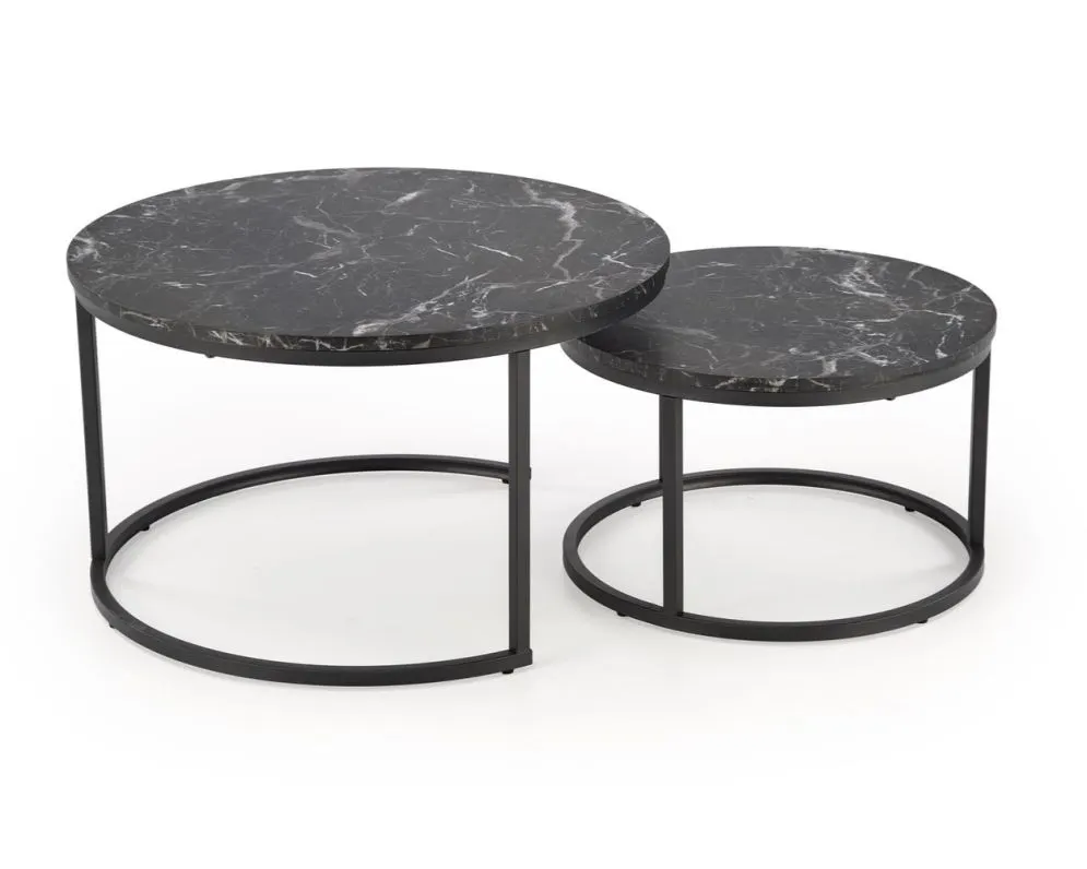 Zestaw 2 stolików JAVA czarny marmur okrągłe I sklep meblowy MIRAT. styl GLAMOUR, LOFT