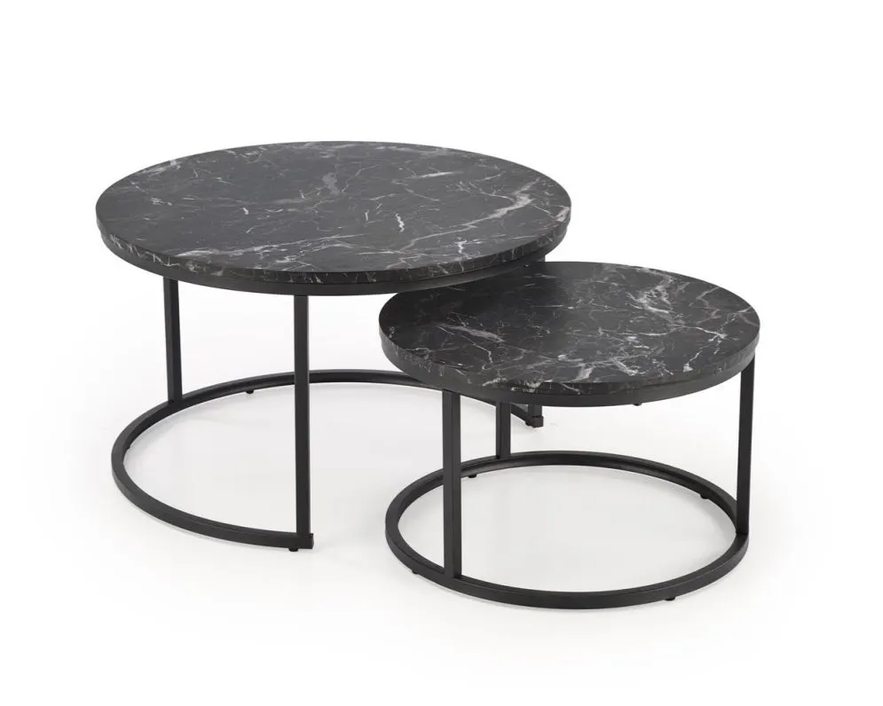 Zestaw 2 stolików JAVA czarny marmur okrągłe I sklep meblowy MIRAT. styl GLAMOUR, LOFT