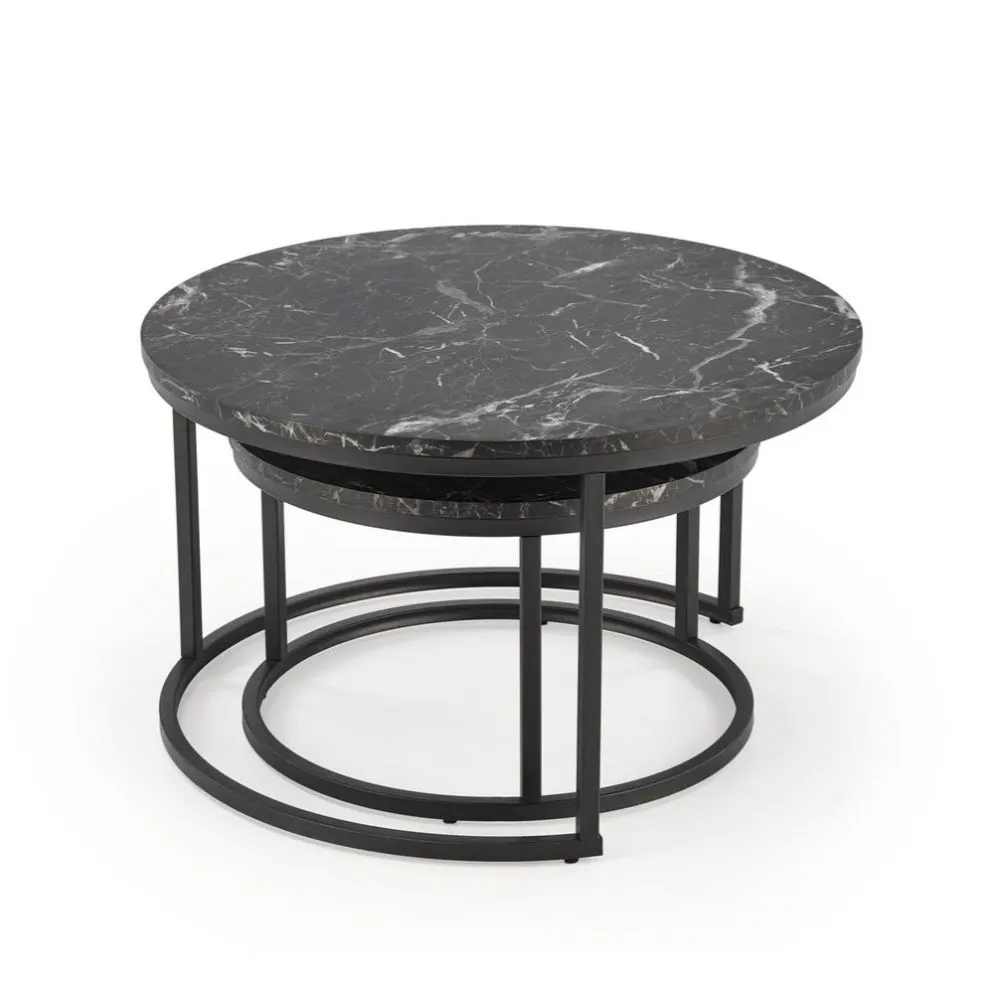 Zestaw 2 stolików JAVA czarny marmur okrągłe I sklep meblowy MIRAT. styl GLAMOUR, LOFT