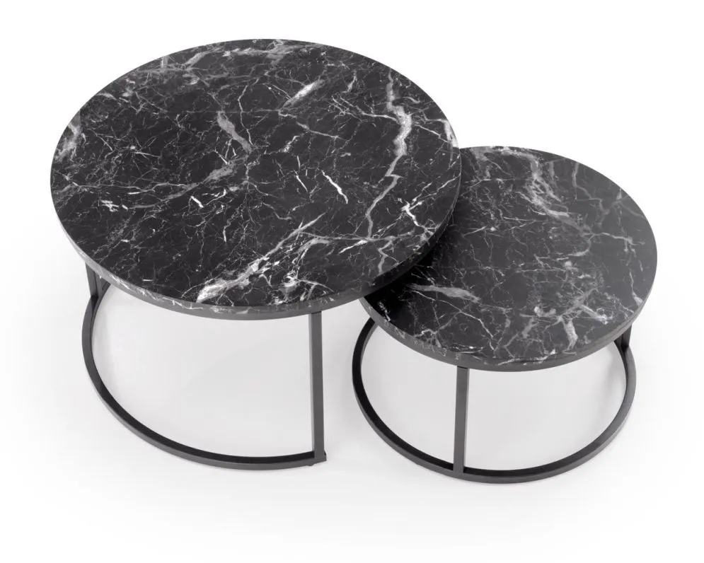 Zestaw 2 stolików JAVA czarny marmur okrągłe I sklep meblowy MIRAT. styl GLAMOUR, LOFT