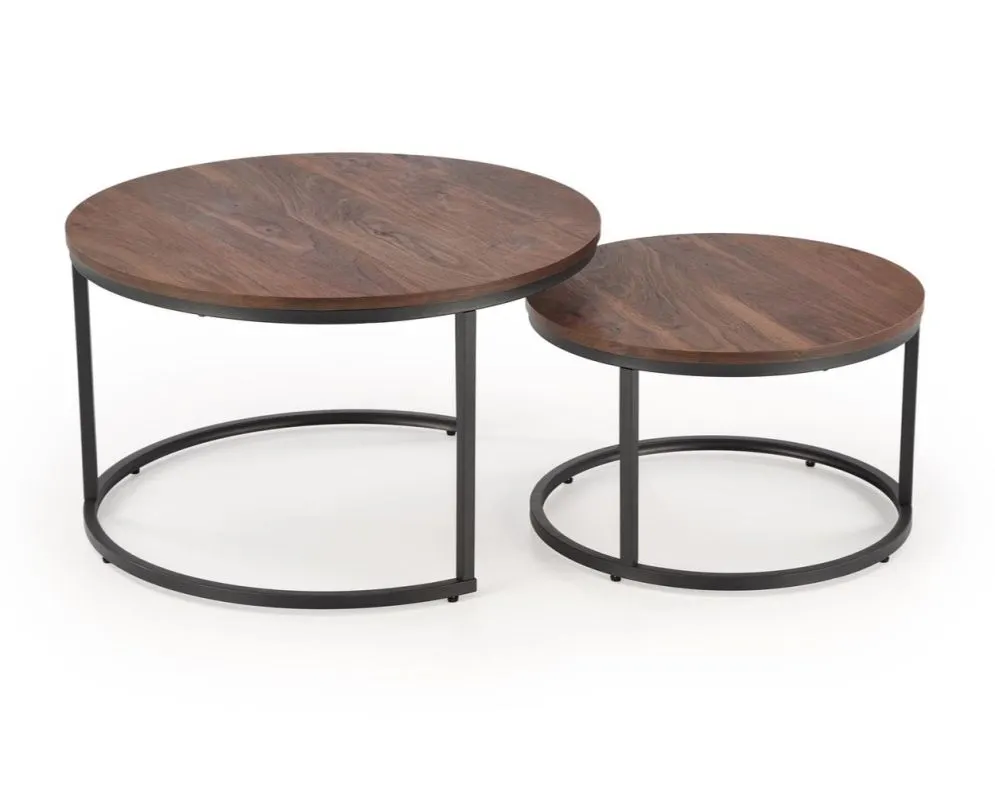 Zestaw 2 stolików JAVA orzech/czarny okrągłe I sklep meblowy MIRAT. styl LOFT