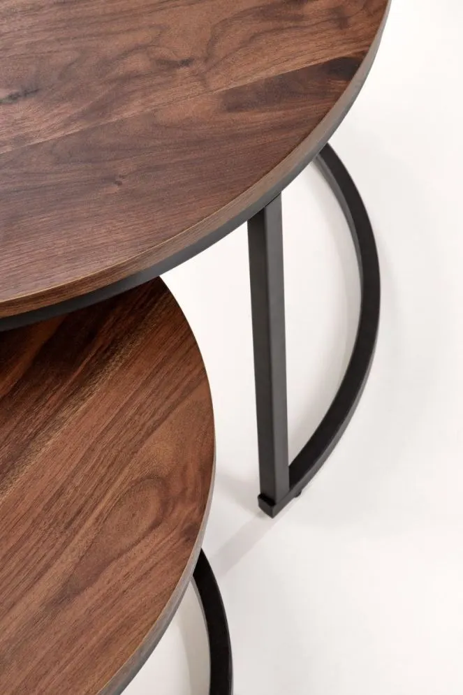 Zestaw 2 stolików JAVA orzech/czarny okrągłe I sklep meblowy MIRAT. styl LOFT