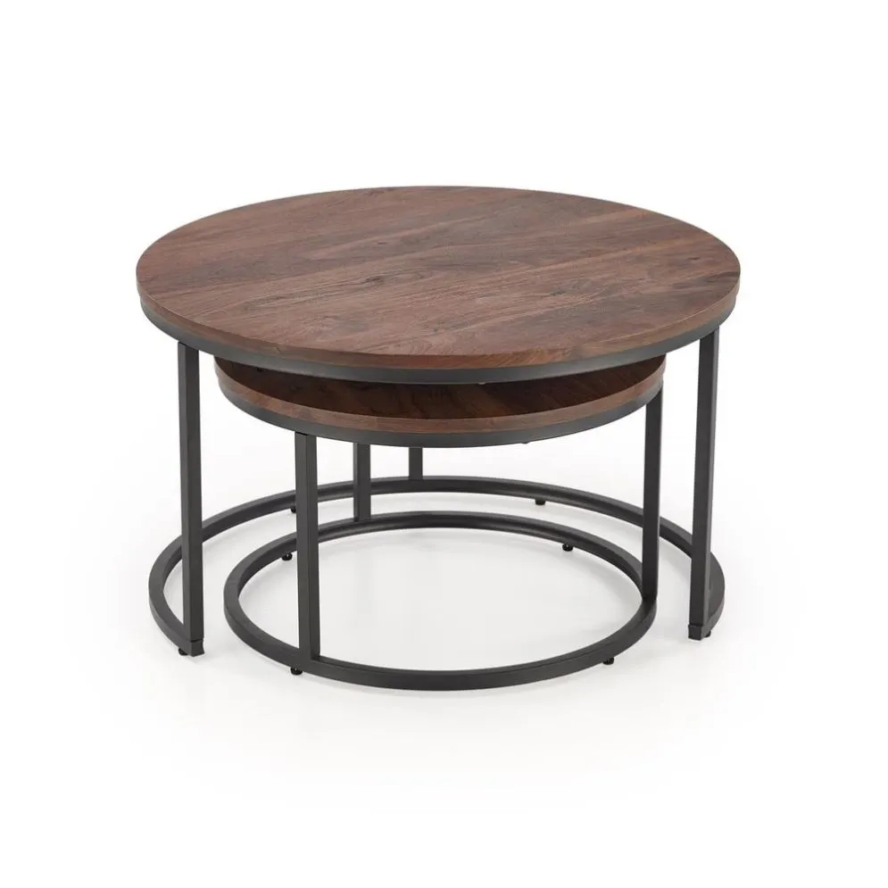 Zestaw 2 stolików JAVA orzech/czarny okrągłe I sklep meblowy MIRAT. styl LOFT