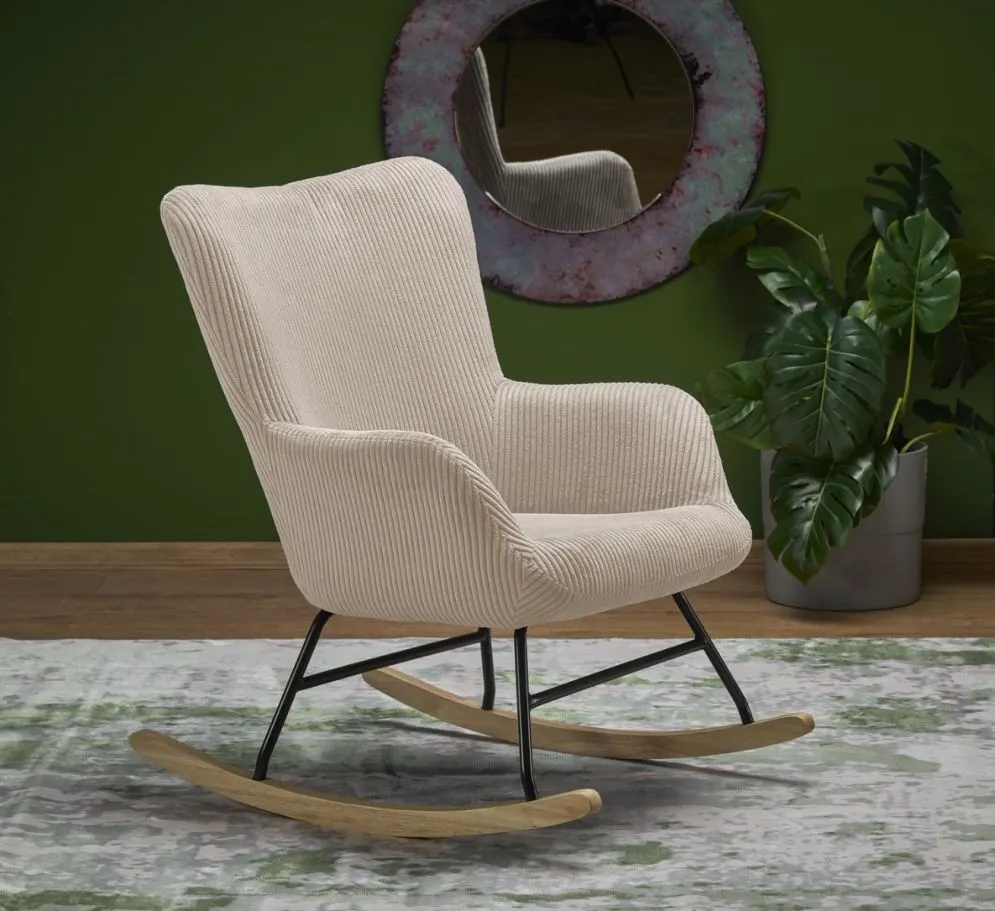 Fotel bujany BELMIRO kremowy sztruksowa tapicerka I sklep meblowy MIRAT.