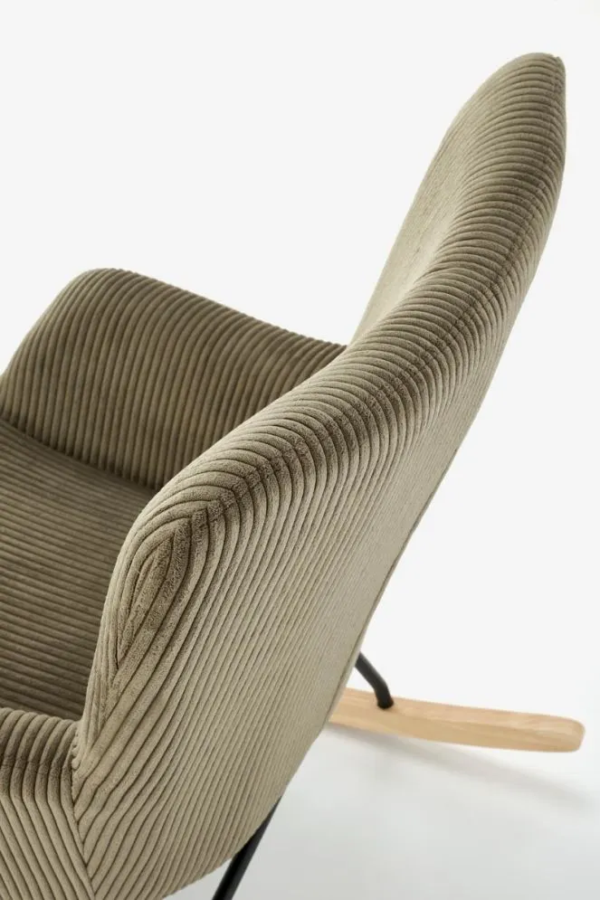 Fotel bujany BELMIRO oliwkowy na drewnianych płozach I sklep meblowy MIRAT.