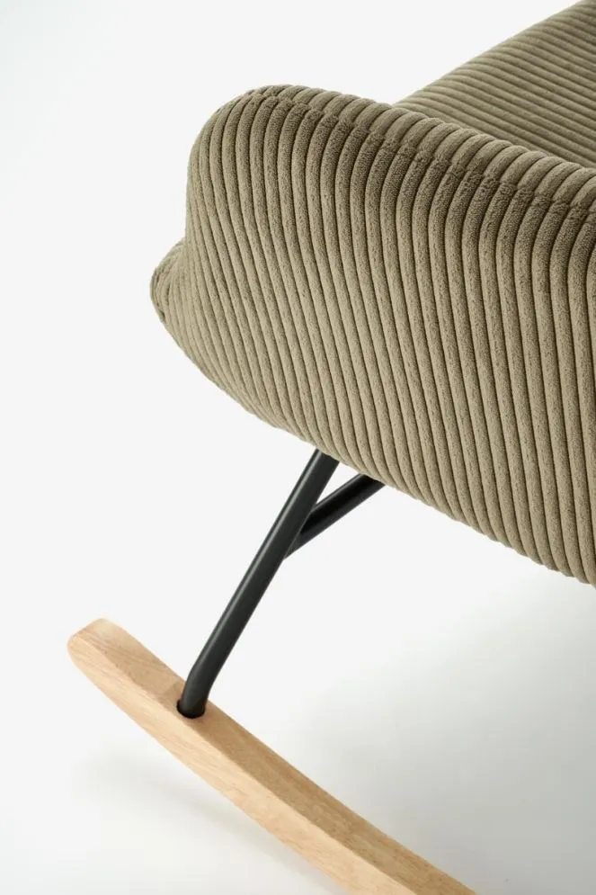 Fotel bujany BELMIRO oliwkowy na drewnianych płozach I sklep meblowy MIRAT.