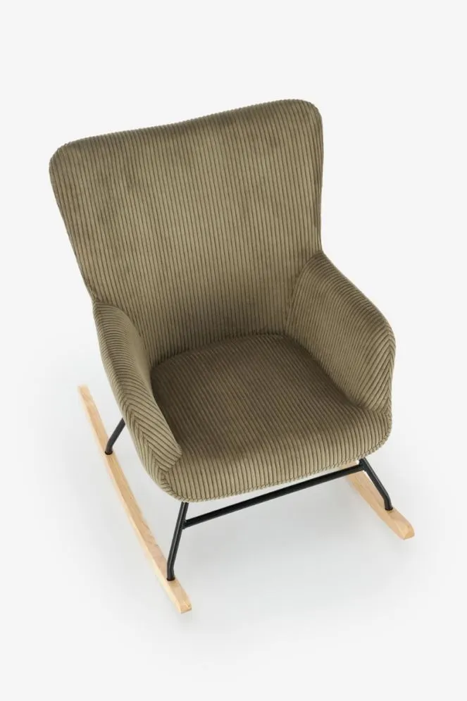 Fotel bujany BELMIRO oliwkowy na drewnianych płozach I sklep meblowy MIRAT.