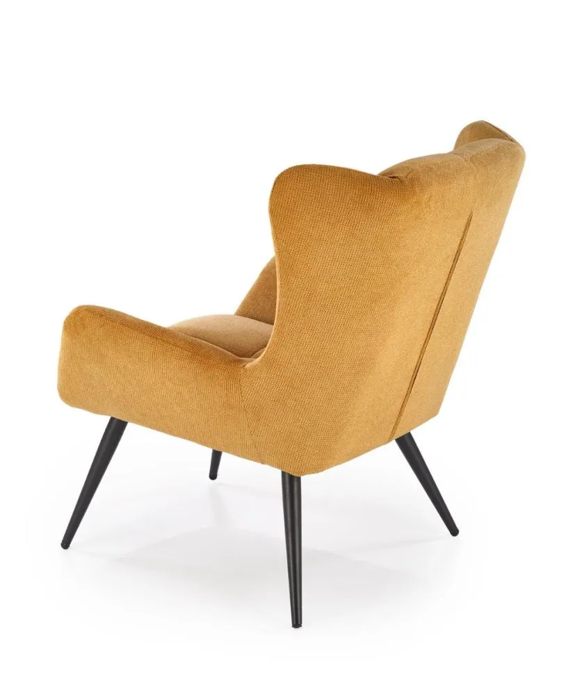 Fotel tapicerowany BYRON musztardowy na metalowych nogach I sklep meblowy MIRAT.