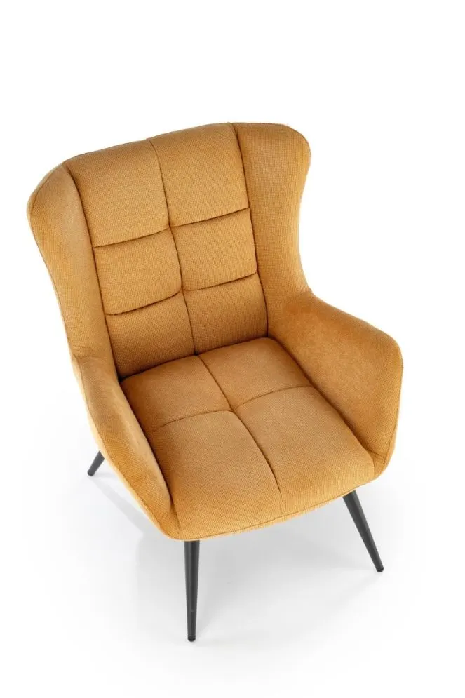 Fotel tapicerowany BYRON musztardowy na metalowych nogach I sklep meblowy MIRAT.