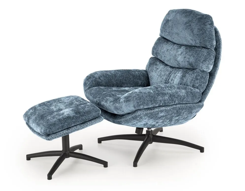 Fotel DARIO niebieski z podnóżkiem tapicerowany I sklep meblowy MIRAT.