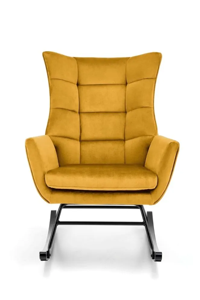 Fotel bujany BAZALTO VELVET musztardowy na drewnianych płozach I sklep meblowy MIRAT.