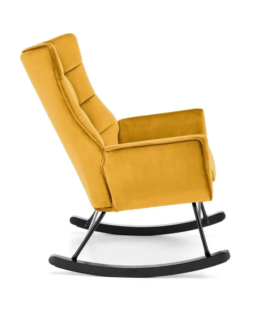 Fotel bujany BAZALTO VELVET musztardowy na drewnianych płozach I sklep meblowy MIRAT.
