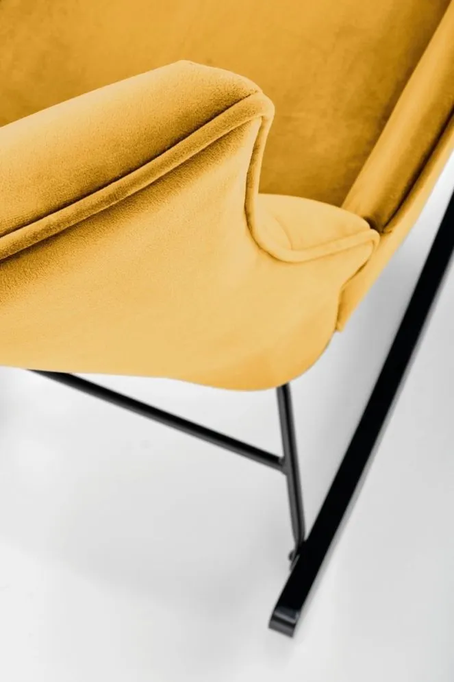 Fotel bujany BAZALTO VELVET musztardowy na drewnianych płozach I sklep meblowy MIRAT.