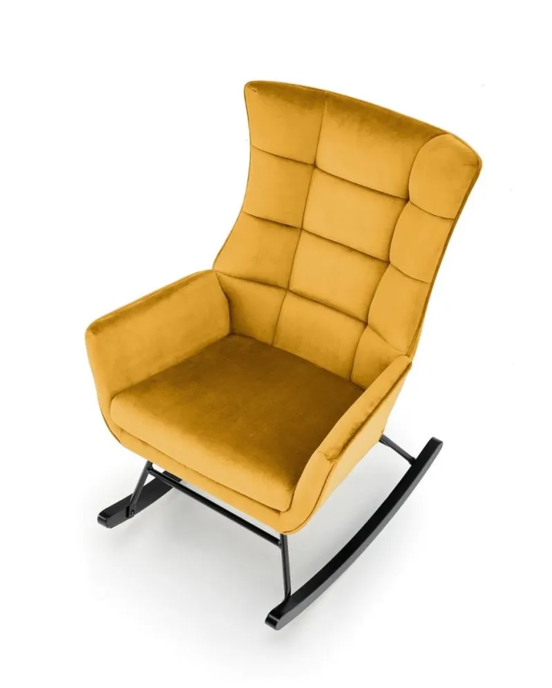 Fotel bujany BAZALTO VELVET musztardowy na drewnianych płozach I sklep meblowy MIRAT.