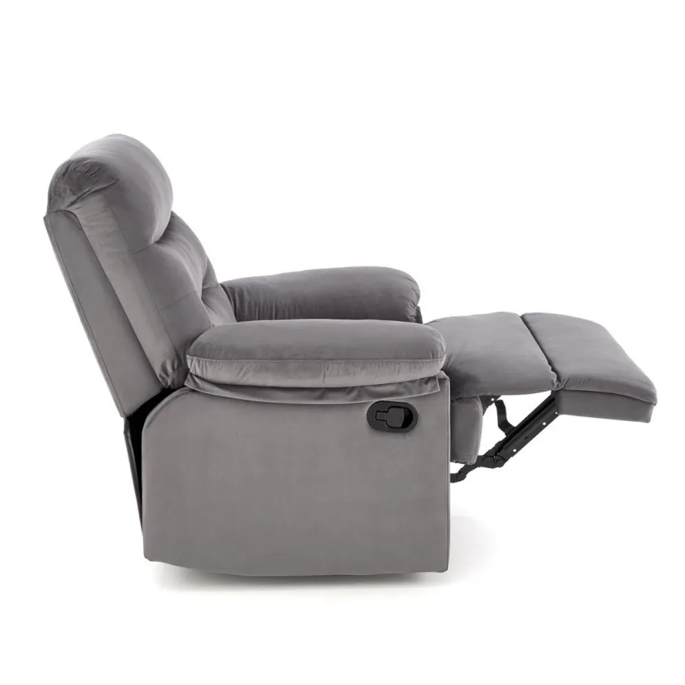 Fotel rozkładany DRAGER VELVET szary z wysuwanym podnóżkiem I sklep meblowy MIRAT.