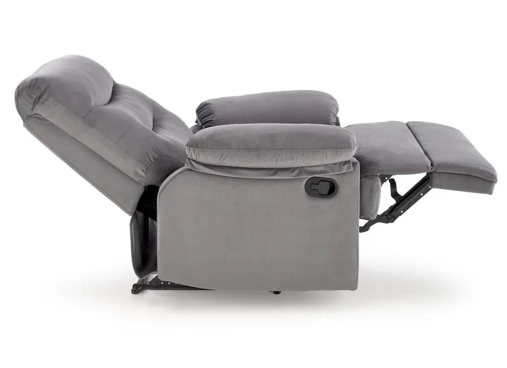 Fotel rozkładany DRAGER VELVET szary z wysuwanym podnóżkiem I sklep meblowy MIRAT.
