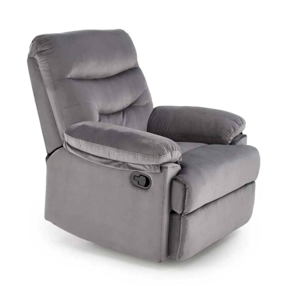 Fotel rozkładany DRAGER VELVET szary z wysuwanym podnóżkiem I sklep meblowy MIRAT.