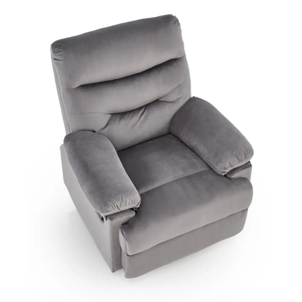 Fotel rozkładany DRAGER VELVET szary z wysuwanym podnóżkiem I sklep meblowy MIRAT.