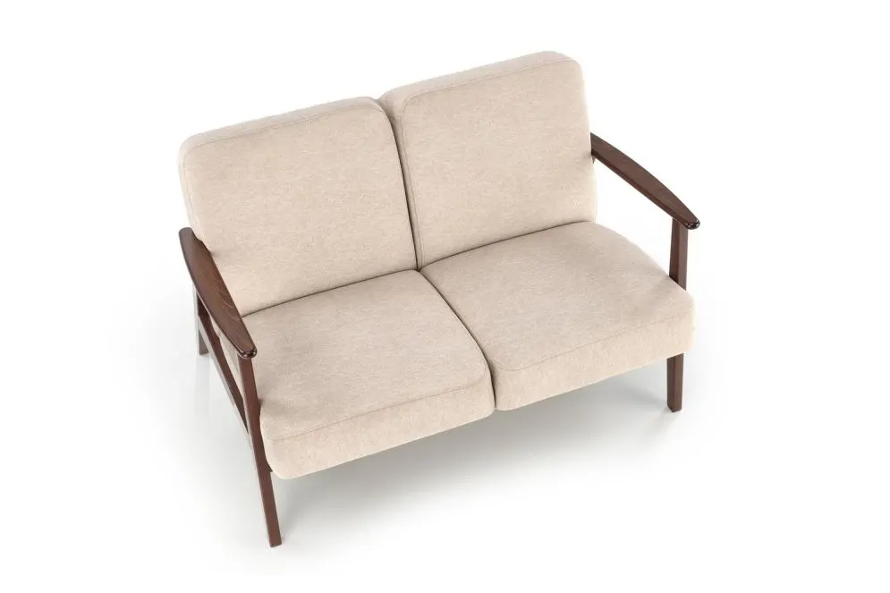 Sofa MILANO 2S beżowa/orzech na drewnianych nogach I sklep meblowy MIRAT. styl SKANDYNAWSKI