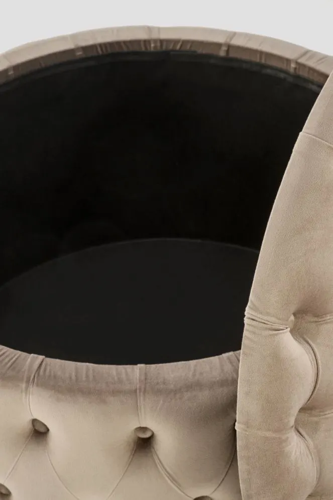 Pufa NUNEZ VELVET beżowa ze schowkiem pikowana I sklep meblowy MIRAT. styl GLAMOUR