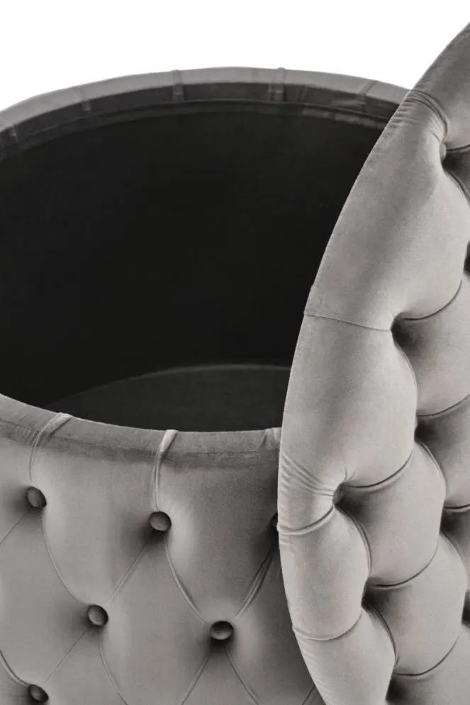 Pufa NUNEZ VELVET szara ze schowkiem okrągła I sklep meblowy MIRAT. styl GLAMOUR