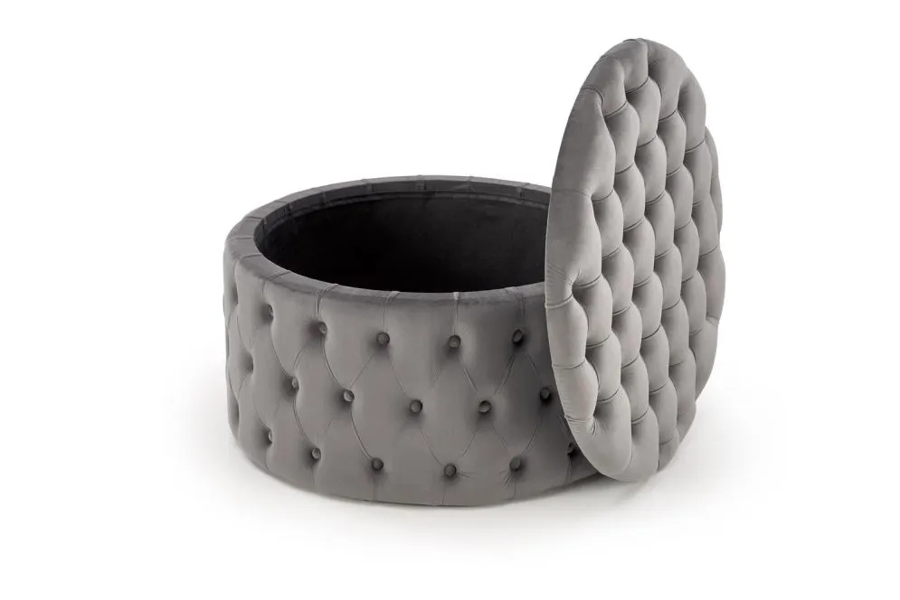 Pufa NUNEZ VELVET szara ze schowkiem okrągła I sklep meblowy MIRAT. styl GLAMOUR