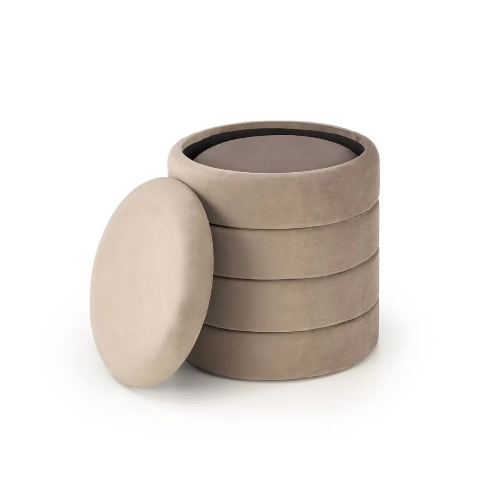 Zestaw puf PACHO VELVET beżowe ze schowkiem okrągłe I sklep meblowy MIRAT.